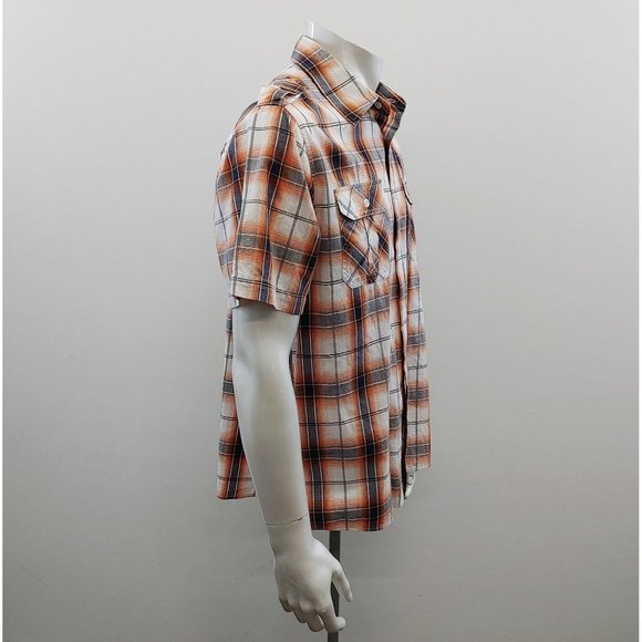 Elixir Men's Orange Blue Plaid Button Up Shirt M - Picture 2 of 5